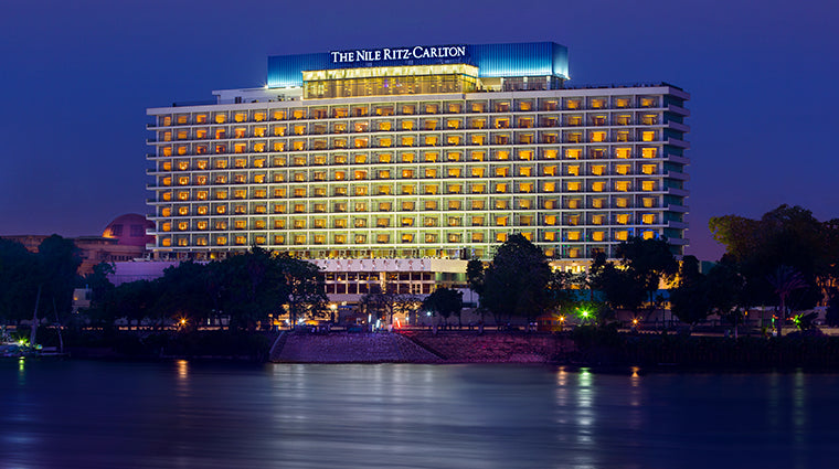 The Nile Ritz-Carlton Cairo hotel exterior on the Nile. Photo: Forbes Travel Guide.